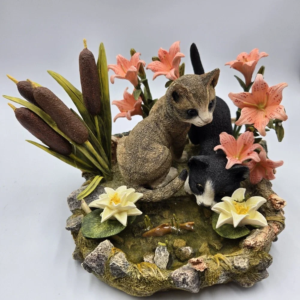2001 Lenox Figurine Afternoon Amazement Kittens Cats Flowers Koi Pond Rare‎ Read